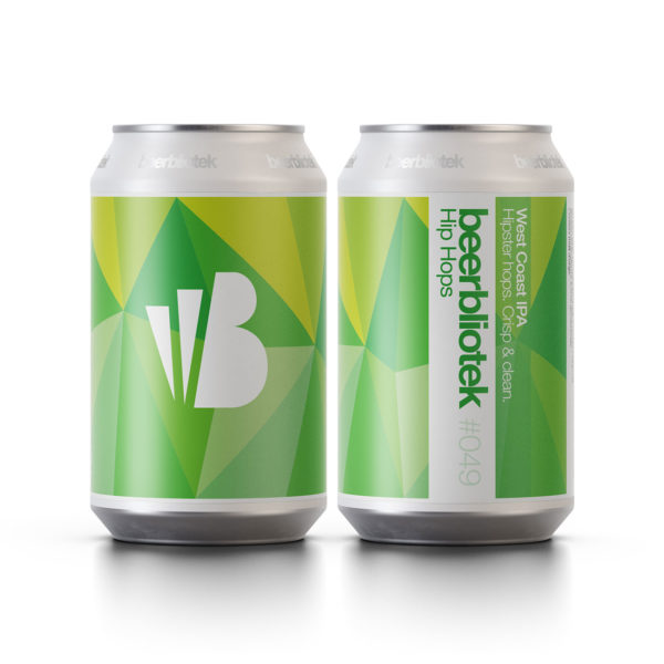 Two cans of Hip Hops, the award winning West Coast IPA brewed by Swedish Craft Brewery Beerbliotek in Gothenburg.