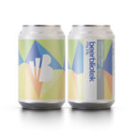 Two can packshots of pils Pls the Unfiltered Pilsner brewed by Swedish Craft Brewery Beerbliotek in Sweden.