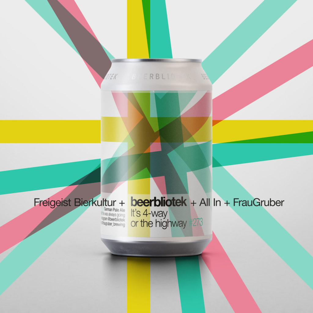 A four-way collaboration beer with two Swedish Craft Breweries and two German Craft Breweries Freigeist Bierkultur, beerbliotek, All In Brewing, FrauGruber. A German Pale Ale