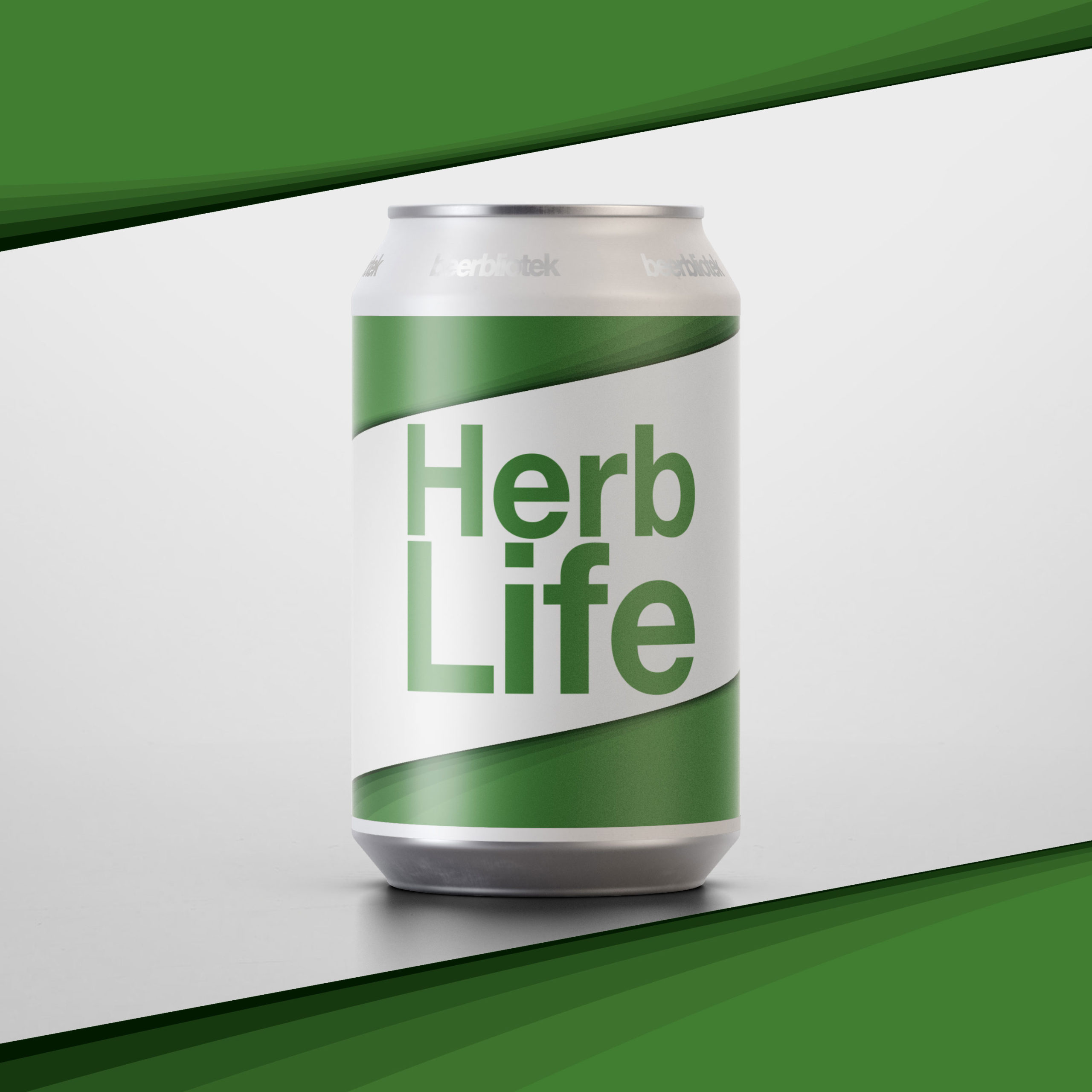 A Marketing can packshot of Herb Life, an India Pale Ale brewed in Gothenburg, by Swedish Craft Brewery Beerbliotek.
