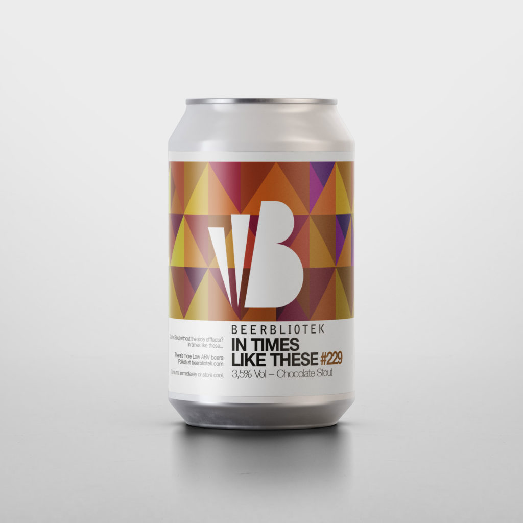 A can packshot of In Times Like These, a stout brewed by Beerbliotek, a craft brewery from Gothenburg, Sweden.