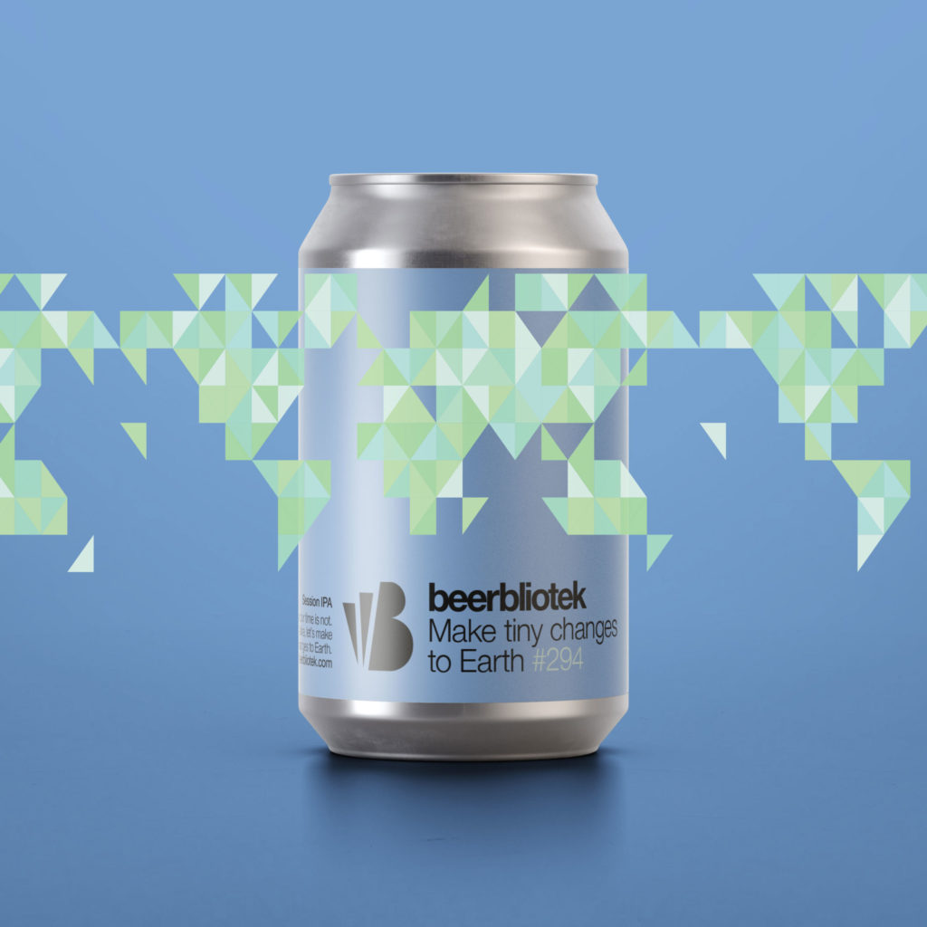 A can packshot of Make tiny changes to Earth, a Session IPA brewed in Gothenburg, by Swedish Craft Brewery Beerbliotek.