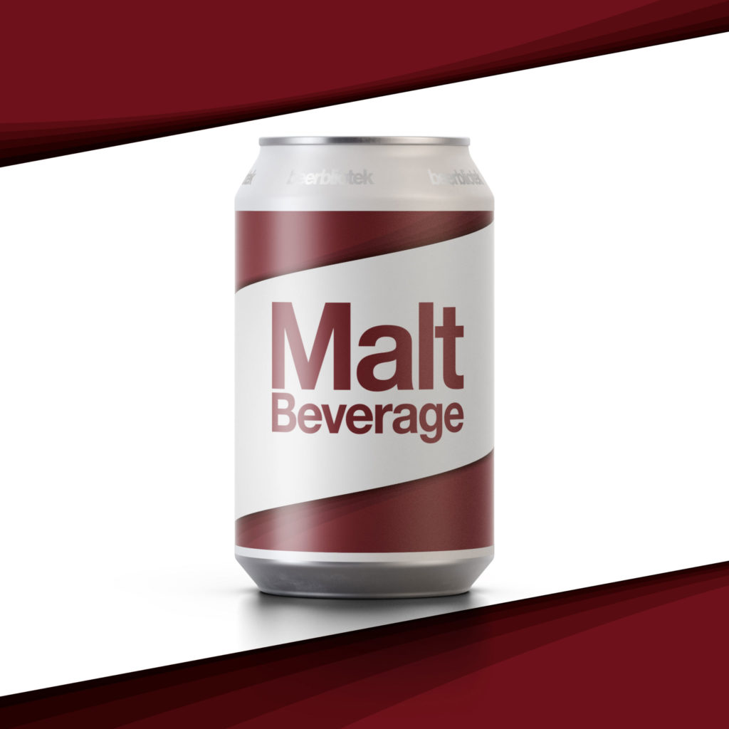 A marketing can packshot of Malt Beverage, an Amber Lager, brewed by Swedish Craft Brewery Beerbliotek.