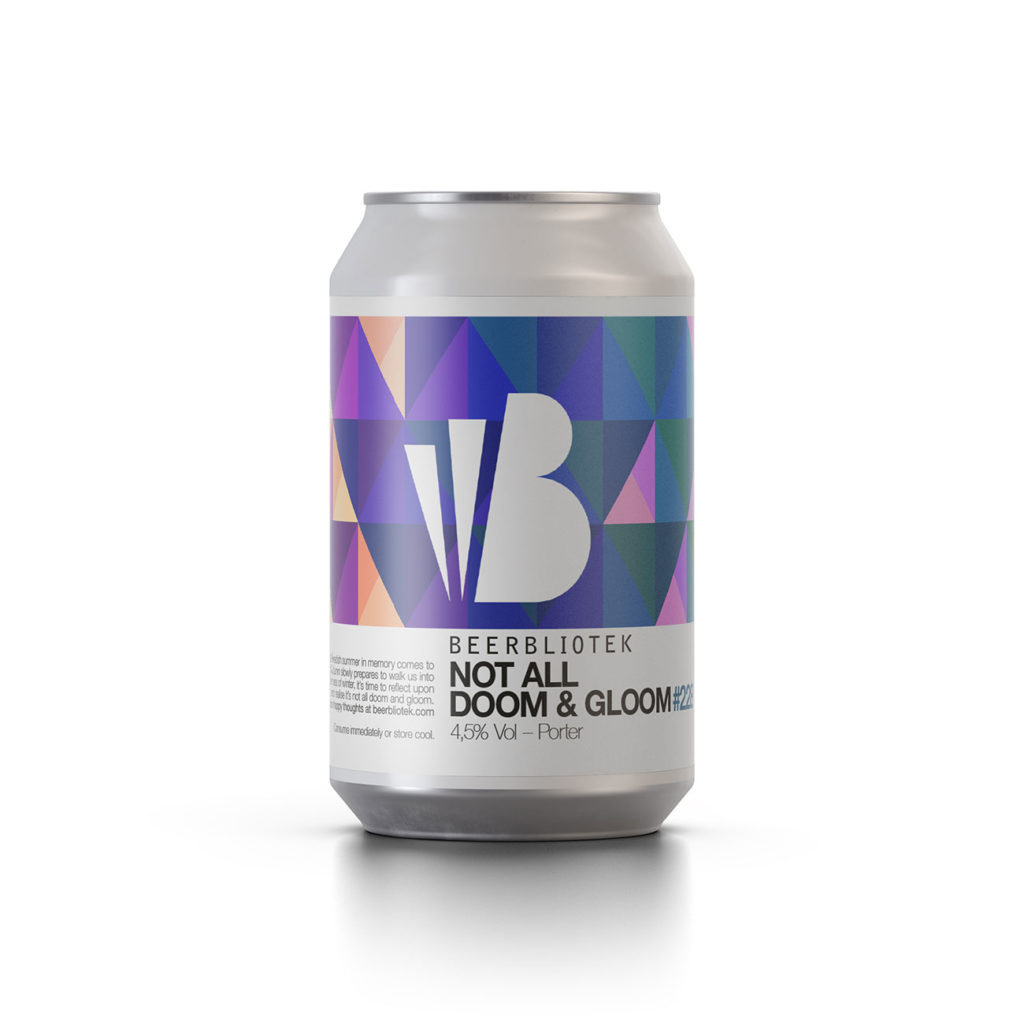 A can packshot of Not All Doom and Gloom, a porter brewed by Beerbliotek, a craft brewery in Gothenburg, Sweden.