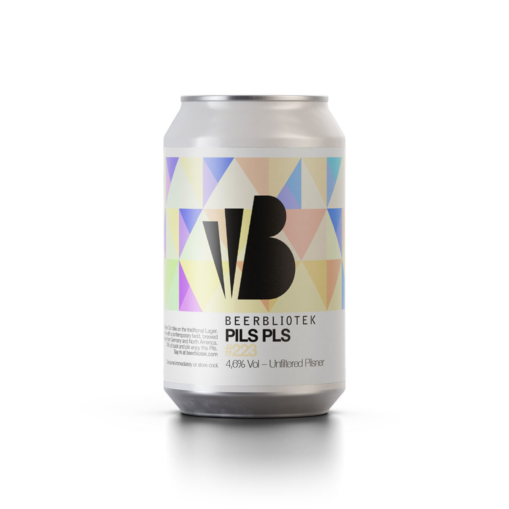A can packshot of PILS PLS a Pilsner brewed by Swedish brewery Beerbliotek in Gothenburg.