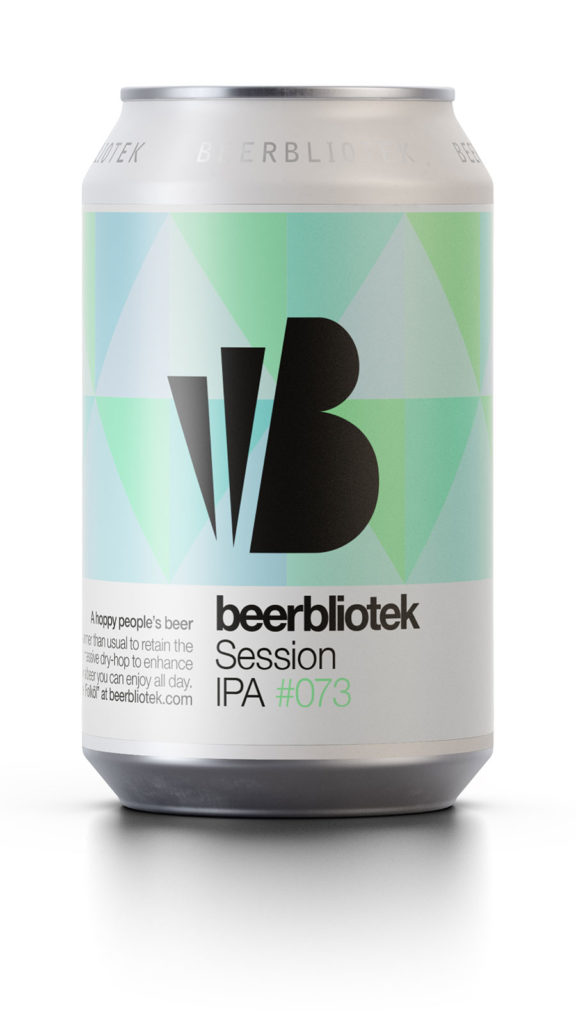 A can packshot of Session IPA, a hoppy people's beer, brewed by Swedish Craft Brewery Beerbliotek.