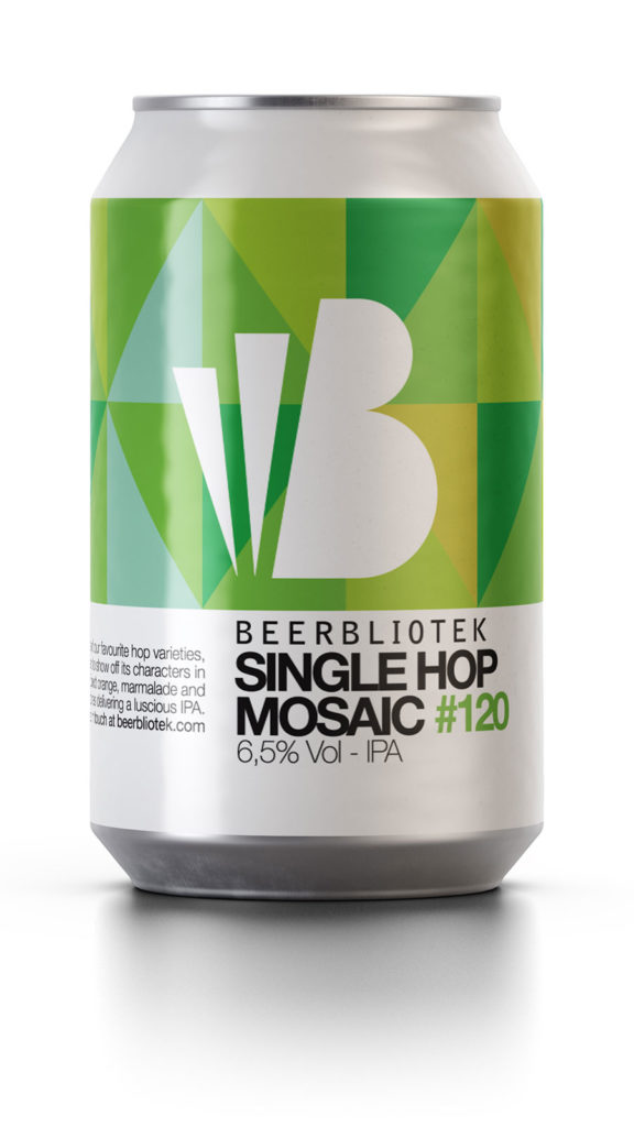 A can packshot of Single Hop Mosaic, an IPA brewed by Swedish Craft Brewery Beerbliotek.