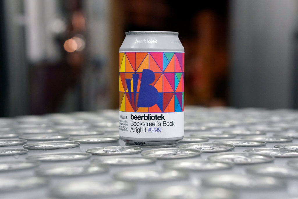 A can of Bockstreet's Bock, Alright! A Maibock, brewed in Gothenburg, by Swedish Craft Brewery Beerbliotek, during the packaging day.