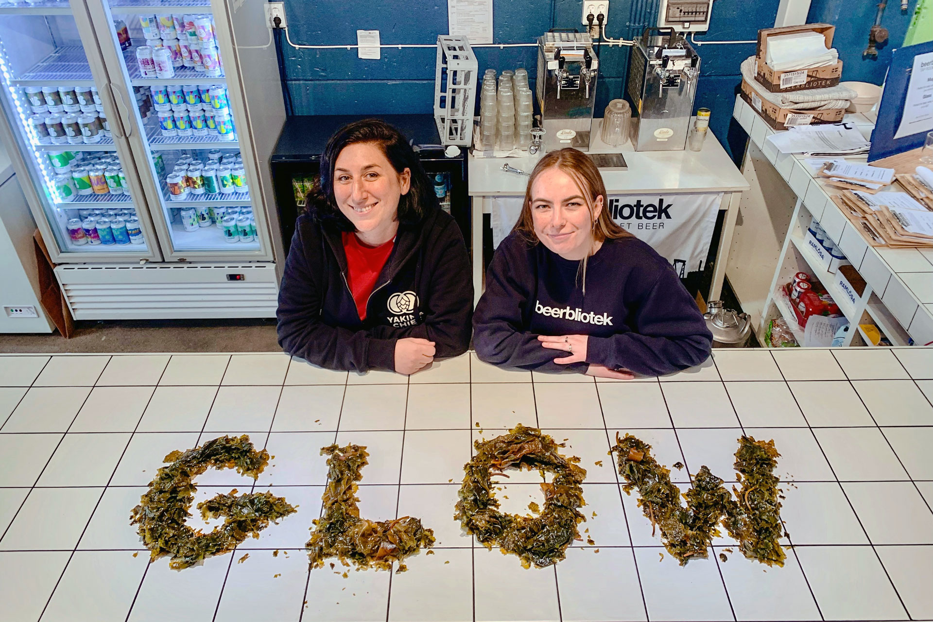 Madison Simpson, from Beerbliotek, and Connie Dickinson, from Yakima Chief Hops, taking part in the GLOWALONG project 2021. Created by organisation G.L.O.W - The Global Ladies of Wort. The collaboration beer is a Kveik IPA, brewed by Beerbliotek, a Swedish Craft Brewery based in Gothenburg, Sweden.