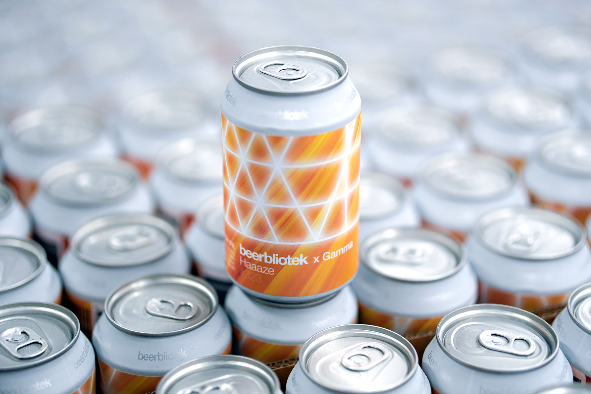 A can on packaging day of Haaaze, a Hazy Double IPA. This is a collaboration, brewed in Gothenburg, by Swedish Craft Brewery Beerbliotek, and Danish brewery, Gamma.