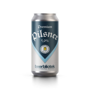 A can packshot of Premium Pilsner, a Pilsner, brewed by Swedish Craft Beer brewery, Beerbliotek, in Gothenburg. Premium Pilsner is Beerbliotek's first 500ml Can.